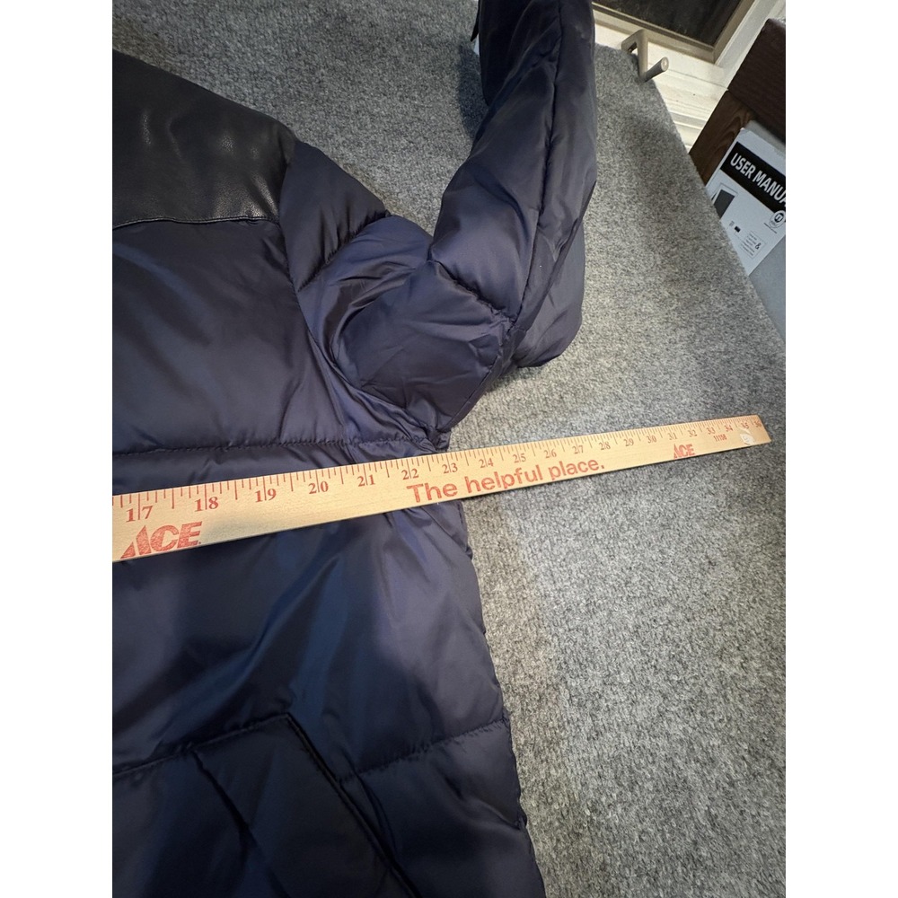 Lucky Brand Jacket Mens Medium Navy Puffer Quilted Faux Leather Yoke Snap Front - Picture 11 of 11